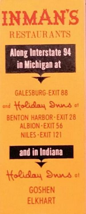 Inmans Restaurant - Matchbook (newer photo)